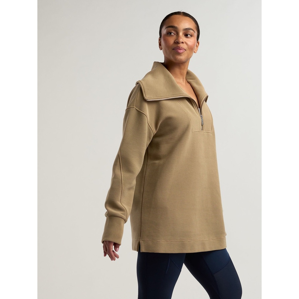 Sweaty Betty Peaceful Rib Sweatshirt Tan Brown Half Zip‎ Pullover SB10360 Size M